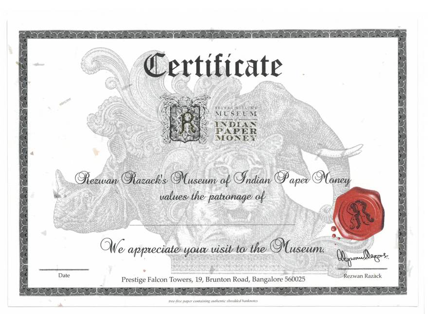 Museum Visitor Recognition Certificate - rhinoceros, elephant and tiger collage vignette